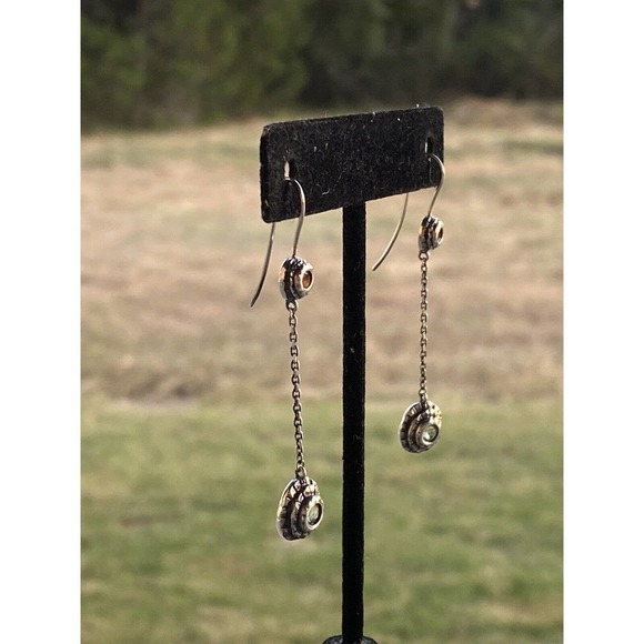 925 Sterling Silver Earrings Dangles Drops Peridot Garnet 3.46g - Picture 3 of 12